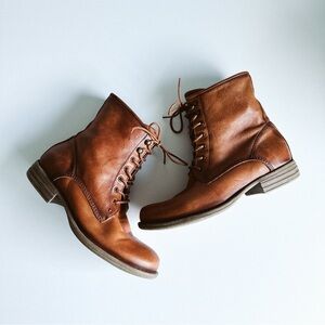 Maison Bulle Lace Up Full Leather Boot Cognac Brown - Size 37